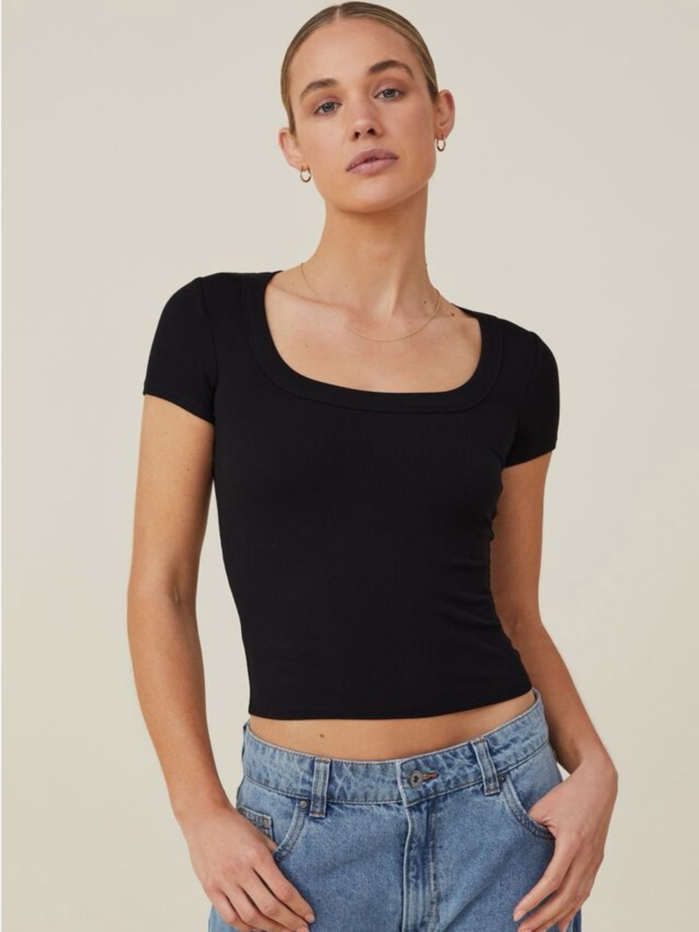 Cotton On Black Ribbed Scoop Neck Crop Top
